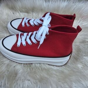 Rouge‎ Red Canvas Platform Sneakers 10 LN